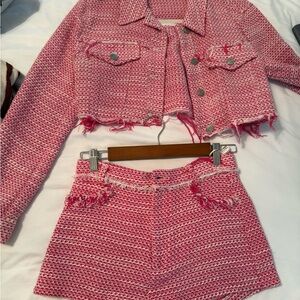 Zara Pink Tweed Jacket and Skirt Set